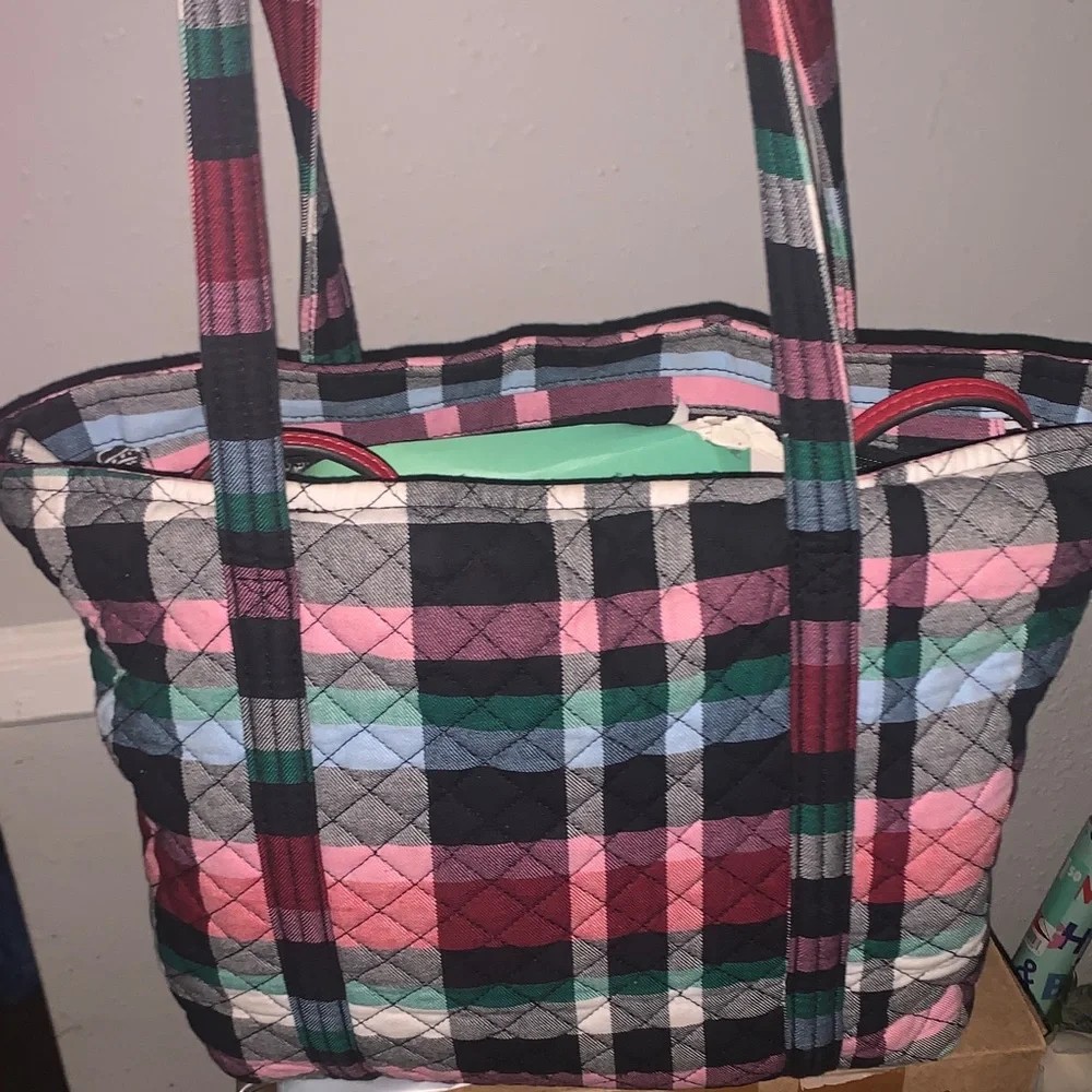 Vera Bradley Quilted Plaid Tote in Pink, Black & Green
